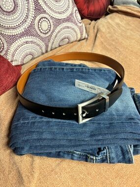 Kids Black Reversible Leather Belt with Silver Buckle